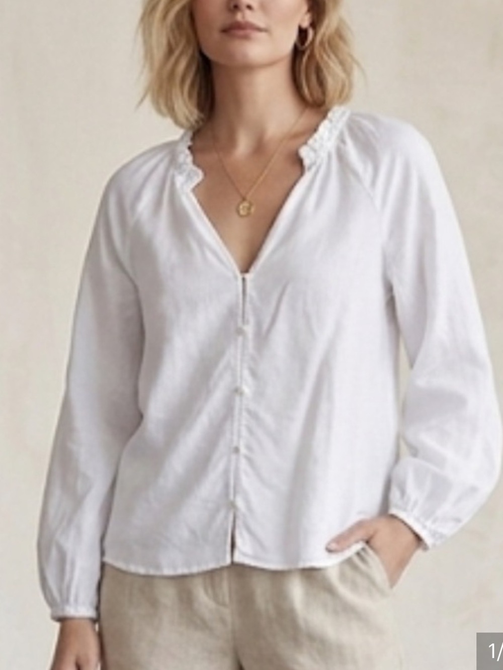 Cloth and Stone White Long Sleeve Button Front Poets Blouse Top Size Medium